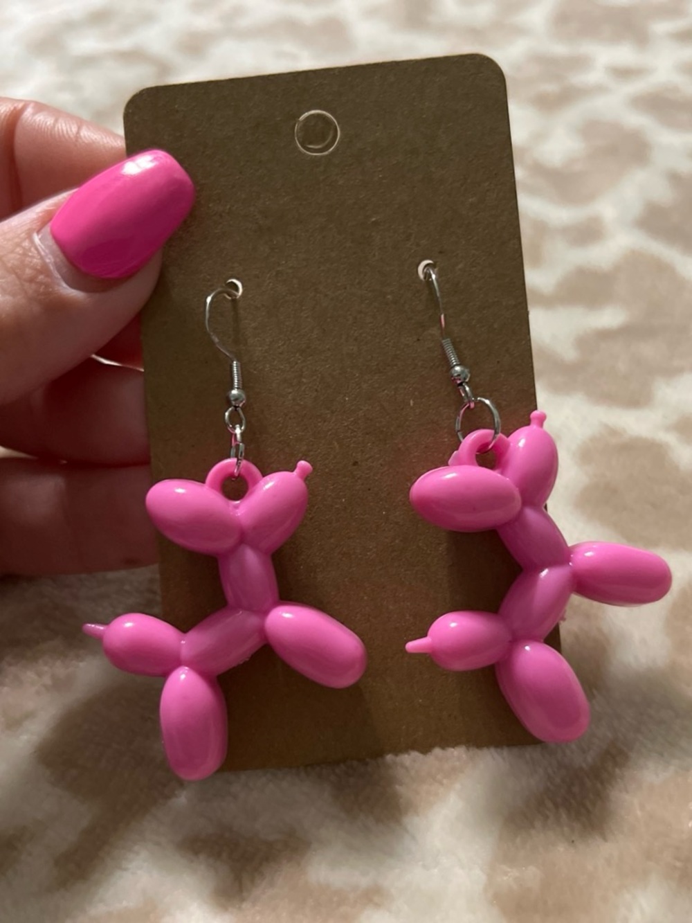 Kids Pink Balloon Dog Dangle Earrings - Fun Kids Accessories
